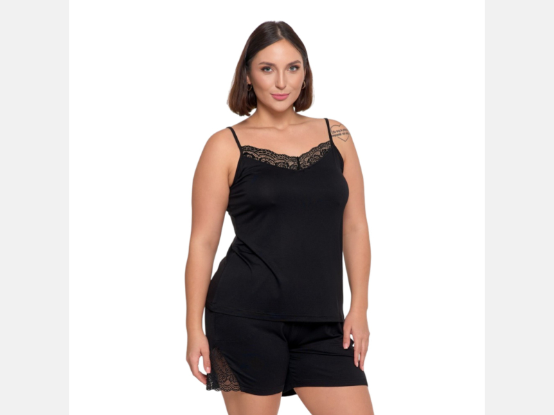 DWUCZĘŚCIOWA PIŻAMA DAMSKA, koronka, na ramiączkach CZARNA MORAJ